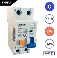 SEP Aardlekautomaat 63A C Kar 30mA 2 polig 36mm RCM2 Kema Keur 230V automaat en aardlek in een