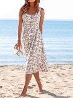 Holiday Floral Design Crew Neck Knit Dress - thumbnail