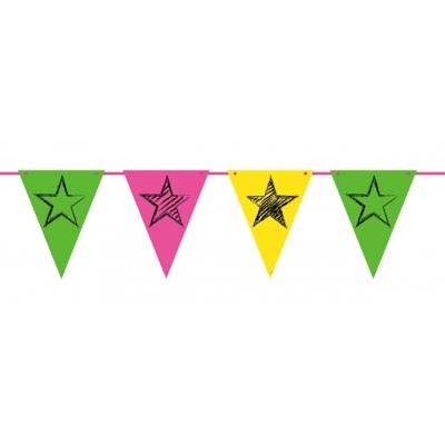 Party verjaardag vlaggetjes in Neon kleuren - 4x stuks - 6 meter - felle kleuren feestartikelen - pa