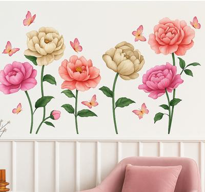 Kleurrijke bloemen en vlinders woonkamer muursticker