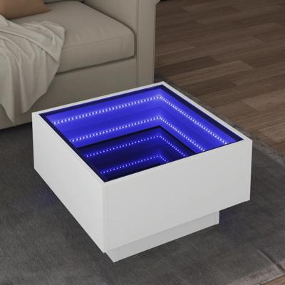 Salontafel met LED 50x50x30 cm bewerkt hout wit