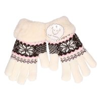 Gebreide winter handschoenen creme wit met pluche voor meisjes   -