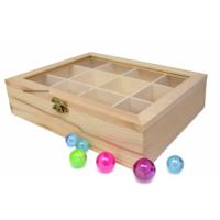 Hobby/kralen opbergdoos - 12-vaks - naturel - hout - 23 x 18 x 5 cm - knutselspullen opbergen