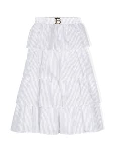 Balmain Kids chemise rayée à plaque logo - Blanc