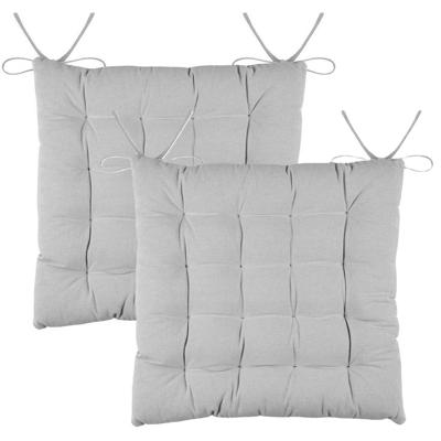 Stof Textile stoelkussens DUO - 2x - lichtgrijs - 38 x 38 x 3.5 cm - touwtjes sluiting