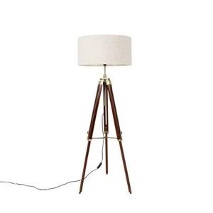 QAZQA Vloerlamp messing met kap lichtgrijs 50 cm tripod - Cortin