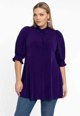 Yoek Blouse met pofmouwen | Paars | Maat 54/56