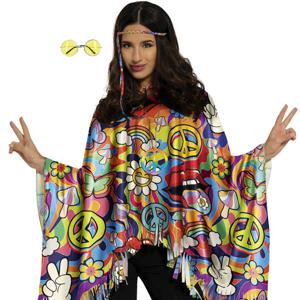 Hippie verkleed set - poncho en bril geel - one size - Jaren 60/flower power verkleedkleding