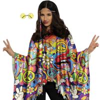 Hippie verkleed set - poncho en bril geel - one size - Jaren 60/flower power verkleedkleding
