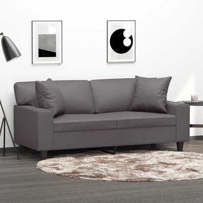 Tweezitsbank met sierkussens 140 cm kunstleer grijs