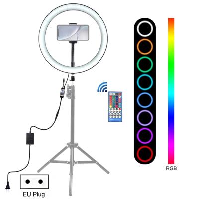 PULUZ 12 inch RGB Dimbare LED ring VLogging Selfie fotografie video-verlichting met koude schoen statief bal hoofd & telefoon klem (EU plug)