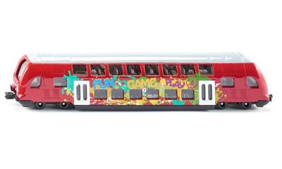Siku Dubbeldekker-trein 1:87 metaal/kunststof rood graffiti-look compatibel met ander -speelgoed