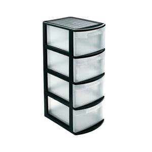 Ladeblok/bureau organizer met 4x lades - zwart/transparant - L39 x B28.5 x H78 cm - kunststof