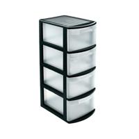 Ladeblok/bureau organizer met 4x lades - zwart/transparant - L39 x B28.5 x H78 cm - kunststof - thumbnail