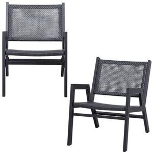 WOOOD Pem Fauteuil Met Armleuning - Aluminium - Zwart - Set van 2