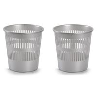 2x stuks afvalbak/vuilnisbak plastic zilver 28 cm - Prullenmanden - thumbnail