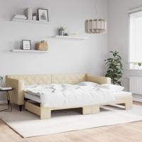 Slaapbank met onderschuifbed 90x200 cm stof crèmekleurig