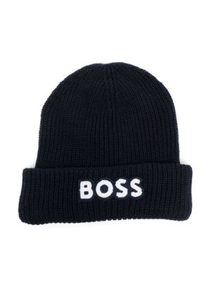 BOSS Kidswear bonnet à logo brodé - Bleu