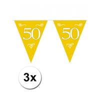 Jubileum thema vlaggenlijn 50 jaar - 3x - goud - kunststof - Feest versieringen - 600 cm