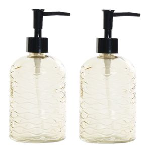 2x stuks zeeppompjes/zeepdispensers geel van glas 450 ml