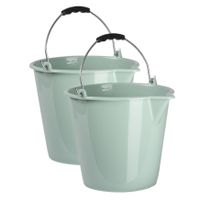 2x stuks huishoud schoonmaak emmers kunststof mintgroen 9 liter inhoud 30 x 26 cm - thumbnail