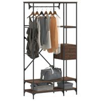 Kledingrek met schappen bewerkt hout bruin eikenkleur Kledingrek met schappen bewerkt hout bruin eikenkleur