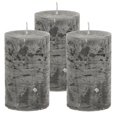 Atmosphera Stompkaars/cilinderkaars - 3x - antraciet - 5 x 8 cm - klein rustiek model
