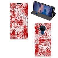 Mobiel BookCase Nokia 5.4 Angel Skull Rood - thumbnail