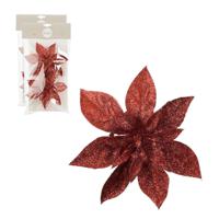 Kerstboom bloemen op clip - 4x stuks - rood - 15 cm - polystyreen - kerstornamenten