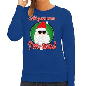 Foute Kersttrui Ask your mom blauw voor dames