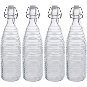 Fles met beugeldop - 4x - transparant - 1000 ml - glas - decoratie fles - olie/azijn fles