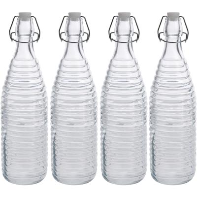 Fles met beugeldop - 4x - transparant - 1000 ml - glas - decoratie fles - olie/azijn fles