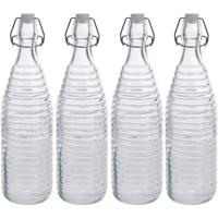 Fles met beugeldop - 4x - transparant - 1000 ml - glas - decoratie fles - olie/azijn fles