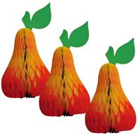 Hang decoratie fruit thema peer - 3x - van papier - 20 cm - Fruit gezond - decoraties/versieringen