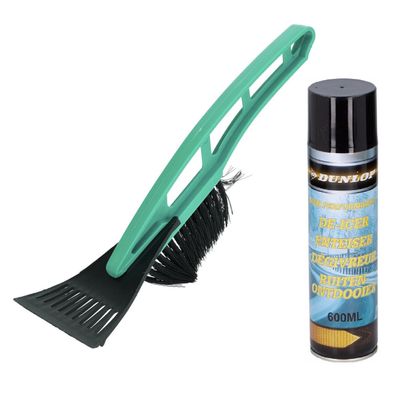 Autoramen stevige IJskrabber met borstel groen 31 cm met ruiten ontdooier spray