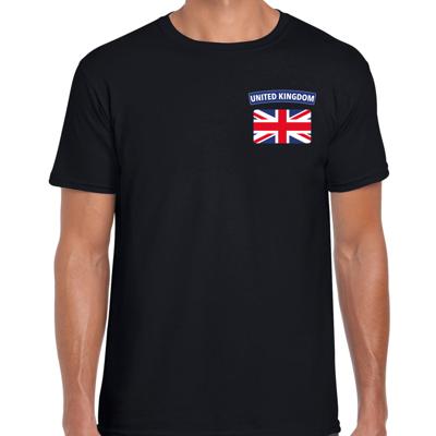 United Kingdom thema t-shirt - met vlag op borst - zwart - voor heren - landen shirt - supporters United Kingdom thema t-shirt - met vlag op borst - zwart - voor heren - landen shirt - supporters