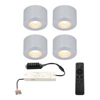 Set van 4 Navarra Mini LED Opbouwspots met Trafo - 12 Volt 3 Watt 200 lumen - Dimbaar - Plat 21,5mm - 2700K - IP44 waterdicht - Aluminium