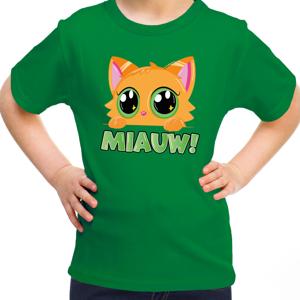 Verkleed T-shirt voor jongens/meisjes - Miauw - groen - carnaval - feestkleding voor kinderen