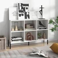 Open Boekenkast met 6 Vakken 2 Niveaus Hout Verhoogde Metalen Poten 5-Positie Verstelbare Planken Anti-Kantelset voor Thuis Wit/Natuurlijke