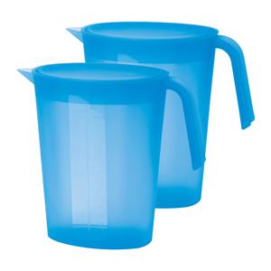 Schenkkan/waterkan met deksel - 2x - blauw - 1,75 liter - kunststof - L22 x H20 cm