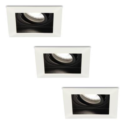 Set van 3 Durham vierkante LED inbouwspots - 5 Watt 400 lumen - 6000K daglicht wit - GU10 - Dimbaar Kantelbaar - Voor binnen - Wit