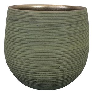 Plantenpot/bloempot keramiek donkergroen stripes relief - D31/H28 cm