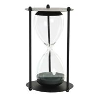 Zandloper cilinder Timer - decoratie of tijdsmeting - 1,5 minuten - zwart - D10,5 x H18,5 cm - glas