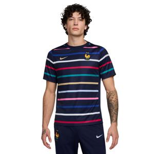 Nike Frankrijk Pre-Match Trainingsshirt 2024-2026 Donkerblauw Goud Multicolor