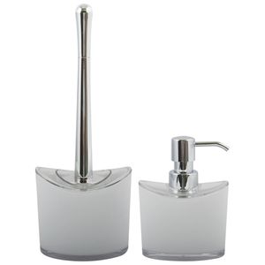 MSV Toiletborstel in houder/zeeppompje - badkamer set Aveiro - kunststof - wit - Badkameraccessoireset