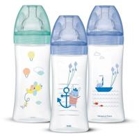 DODIE Set van 3 Sensation+ antikrampjes-babyflessen 330ml +6 maanden, platte speen, Flow 3 - zeeblauw en luchtgroen