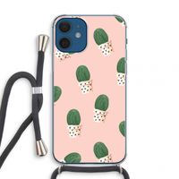 Cactusprint roze: iPhone 12 mini Transparant Hoesje met koord