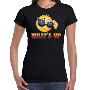 Funny emoticon t-shirt Whats up zwart voor dames