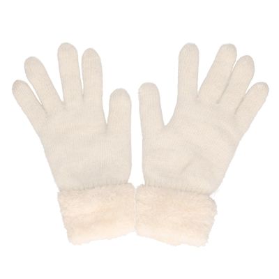 Wit gebreide handschoenen met nepbont voor dames