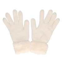 Wit gebreide handschoenen met nepbont voor dames   - - thumbnail